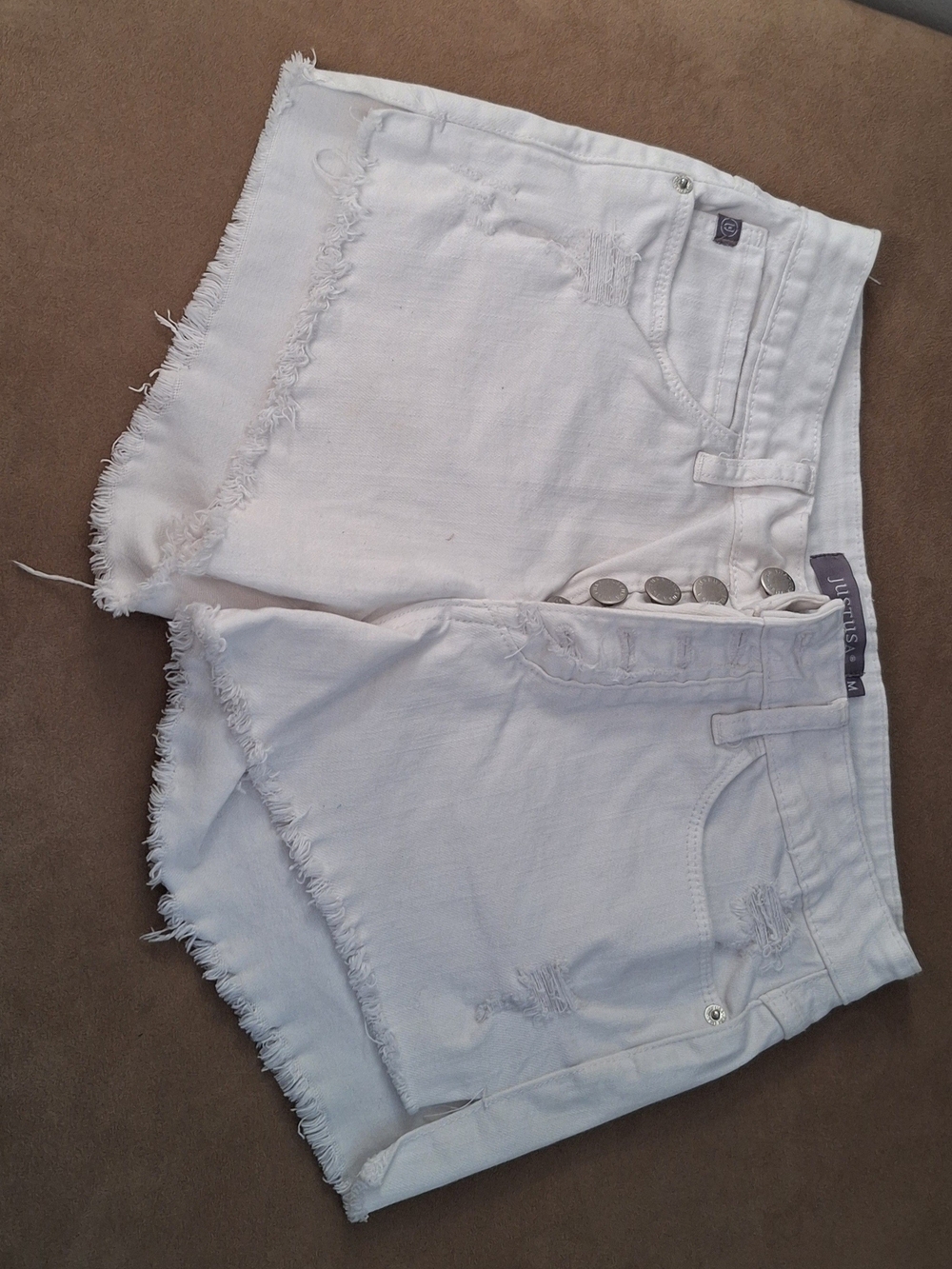 Just USA White Distressed High-Rise Denim Cutoff Shorts